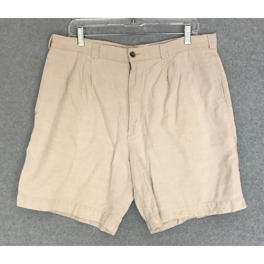 Perry Ellis Linen Blend Shorts Mens 36 Tan Lightweight Casual Relaxed Fit